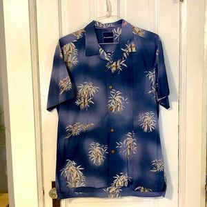 Tommy Bahama Blue Bamboo Floral Hawaiian Tropical Camp Short-Sleeve Shirt - Sz L